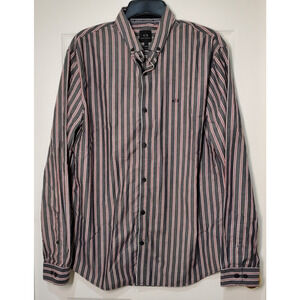 Armani Exchange A|X Shirt Mens L Gray Red White Striped Button Up Long Sleeve